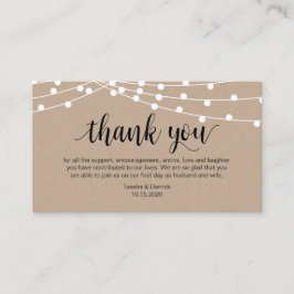 Tarjeta De Recepción Guión rústico, luz de cadena, Boda Gracias