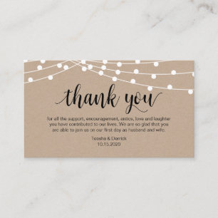 Tarjeta De Recepción Guión rústico, luz de cadena, Boda Gracias