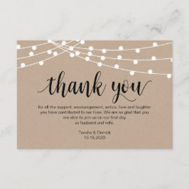 Tarjeta De Recepción Guión rústico, luz de cadena, Boda Gracias