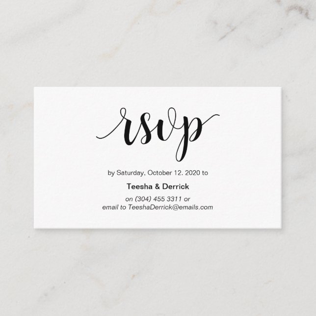 Tarjeta De Recepción Guión rústico, negro, RSVP boda (Anverso)