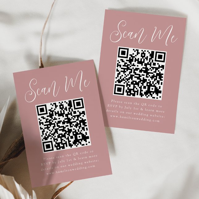 Tarjeta De Recepción Guión sencillo Rosa agitado de código QR Boda RSVP (Subido por el creador)