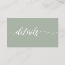 Tarjeta De Recepción Guión verde sabio Detalles sitio web del Boda Códi