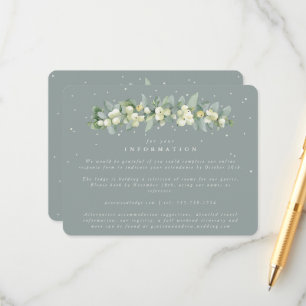 Tarjeta De Recepción Guirnalda de Nieve Verde + Eucalipto Información d