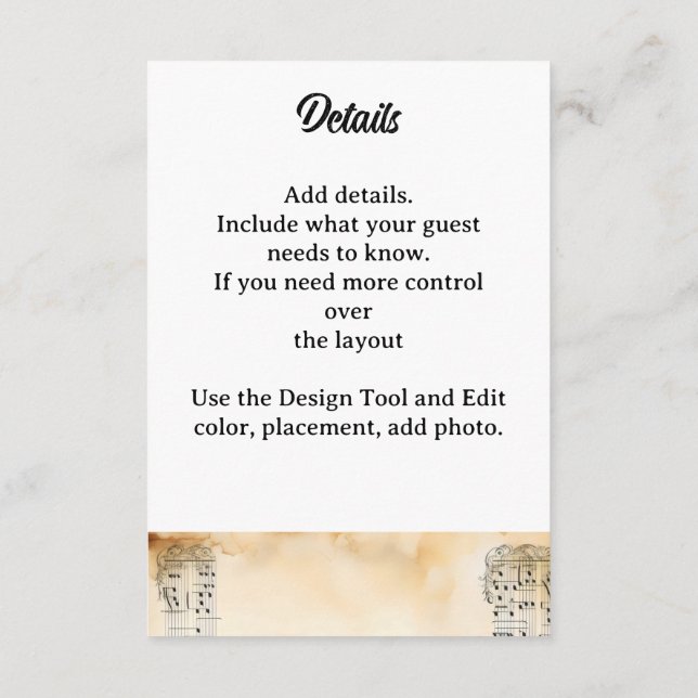 Tarjeta De Recepción Guitar Music Notes Flowers (Reverso)