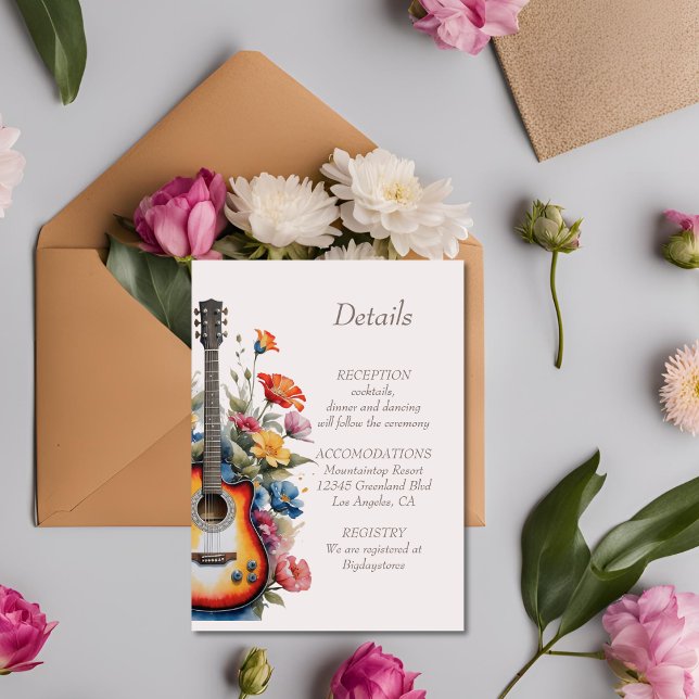 Tarjeta De Recepción Guitar Wildflower Musical Country Spring Wedding (Subido por el creador)