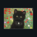 Tarjeta De Recepción Gustav Klimt Kitten<br><div class="desc">Cartas de clausura con un gatito de Gustav Klimt! Este gatito negro lleva un collar de plata y se sienta en un campo de flores rojas,  azules,  blancas y amarillas. ¡Un regalo maravilloso para los amantes del gato y del arte austriaco!</div>