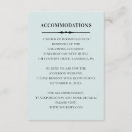 Tarjeta De Recepción Habitaciones sencillas de color azul. Detalles for