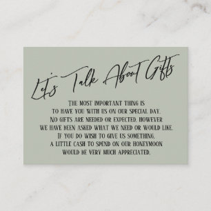 Tarjeta De Recepción Hablemos Sobre Regalos Letra a Mano Verde Sage