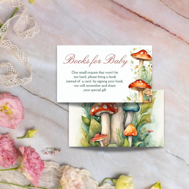 Tarjeta De Recepción Hadas de jardín encantado solicitud de un libro de (Enchanted garden fairy baby shower book request enclosure card forest mushroom books for baby cards)