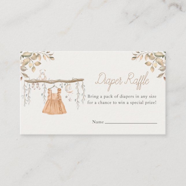 Tarjeta De Recepción Hallo Baby Shower Boho Clothes Chica Diaper Raffle (Anverso)