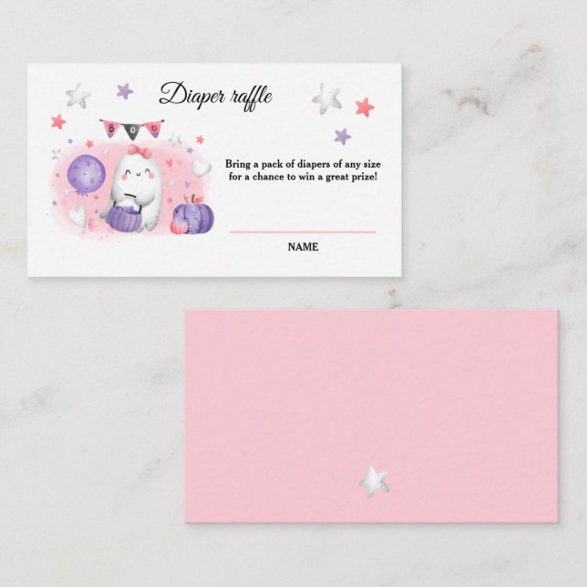 Tarjeta De Recepción Halloween Baby Girl Shower Diaper Raffle Card (Anverso / Reverso)