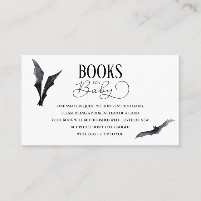 Tarjeta De Recepción Halloween Bats Baby Shower Book Request (Anverso)