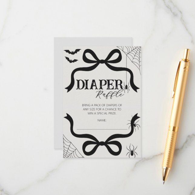 Tarjeta De Recepción Halloween Bow Baby Shower Diaper Raffle (Anverso/Reverso In Situ)