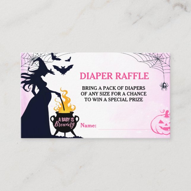 Tarjeta De Recepción Halloween Bruja Baby Shower Diaper Raffle Pink (Anverso)