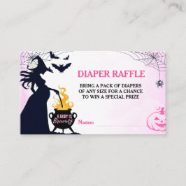Tarjeta De Recepción Halloween Bruja Baby Shower Diaper Raffle Pink