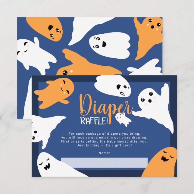 Tarjeta De Recepción Halloween fantasmas naranja rifa de pañales ducha  (Anverso / Reverso)