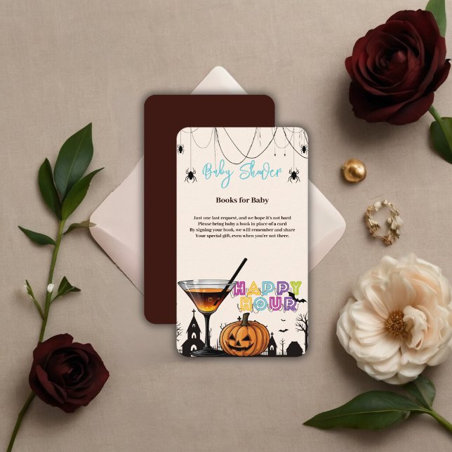 Tarjeta De Recepción Halloween Happy Hour Pumpkin Cocktail Baby Shower (Subido por el creador)