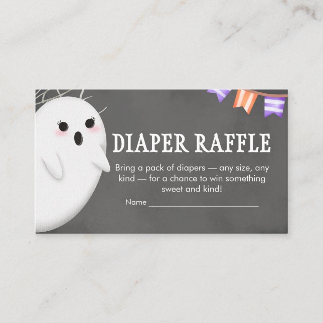Tarjeta De Recepción Halloween Little Boo Baby Shower Diaper Raffle (Anverso)