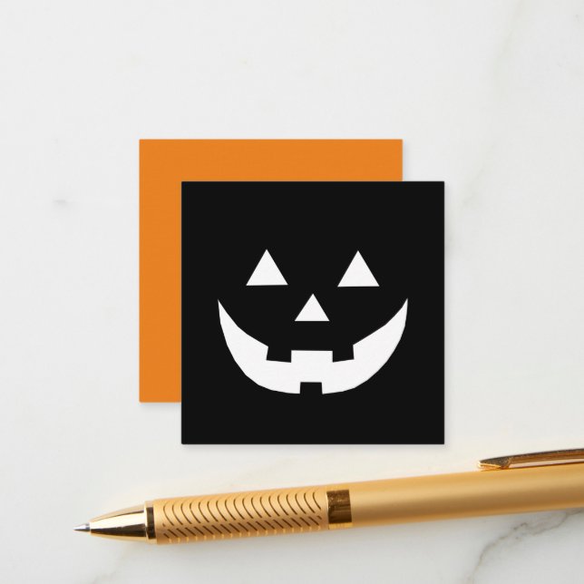 Tarjeta De Recepción Halloween naranja negro Jack o linterna cara de ca (Anverso/Reverso In Situ)