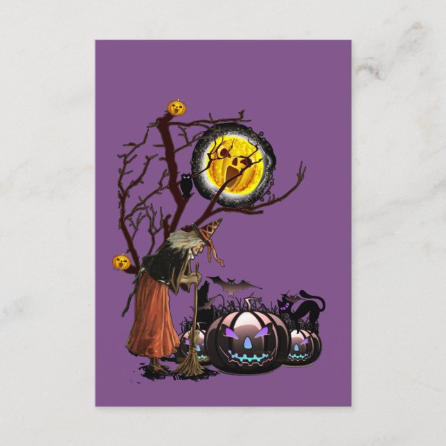 Tarjeta De Recepción Halloween Party Time in Purple (Anverso)