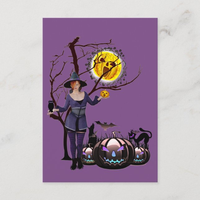 Tarjeta De Recepción Halloween Party Time in Purple (Anverso)