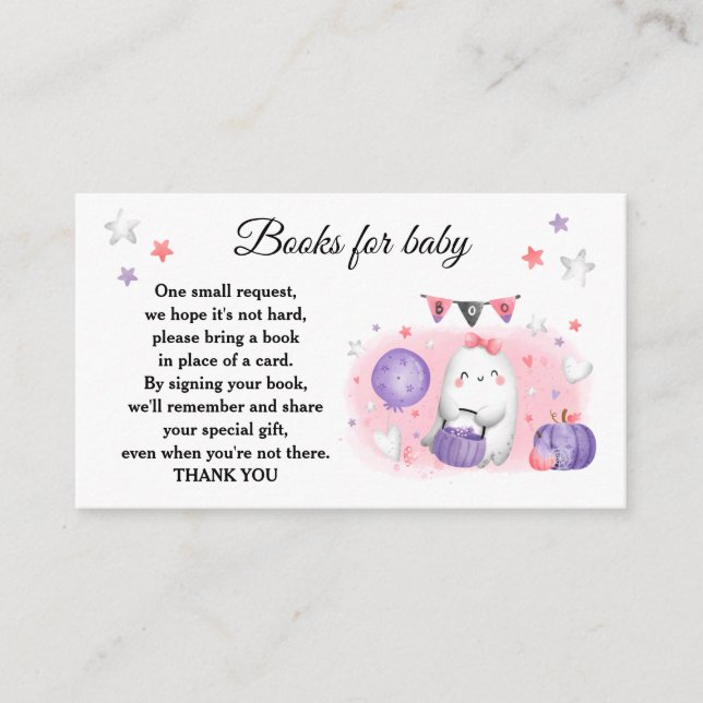 Tarjeta De Recepción Halloween Pink Baby Shower Books For Baby Card (Anverso)