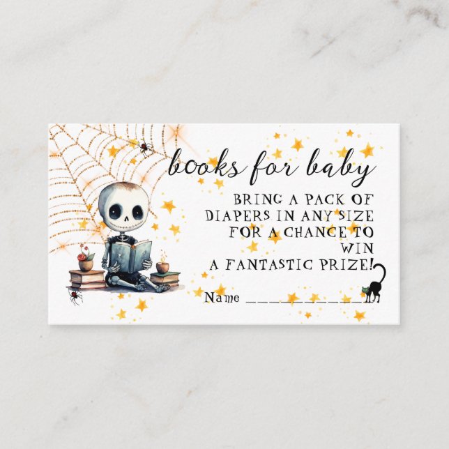 Tarjeta De Recepción Halloween Skeleton Baby Shower Diaper Raffle (Anverso)