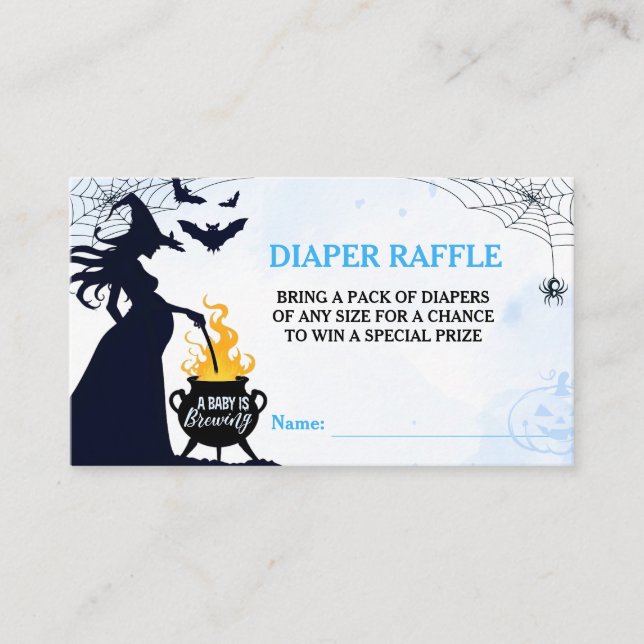Tarjeta De Recepción Halloween Witch Baby Shower Diaper Raffle Blue (Anverso)