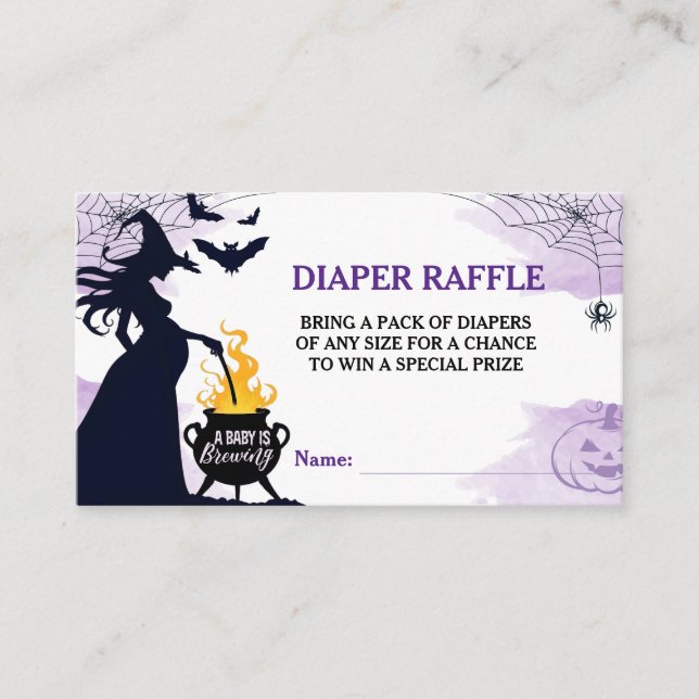 Tarjeta De Recepción Halloween Witch Baby Shower Diaper Raffle Purple (Anverso)