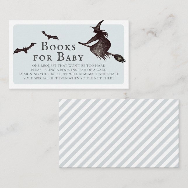 Tarjeta De Recepción Halloween Witch Blue Baby Shower Books for Baby (Anverso / Reverso)