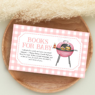 Tarjeta De Recepción Hamburguesa Rosa BBQ Baby Shower Libros para Bebé
