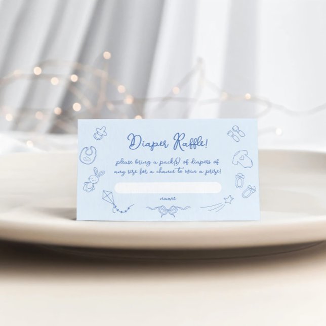 Tarjeta De Recepción Hand Drawn Baby Shower, Bow Boy Diaper Raffle (Subido por el creador)