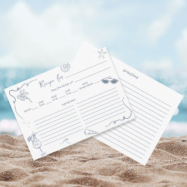 Tarjeta De Recepción Hand Drawn Beach Doodle Bridal Shower Recipe Card