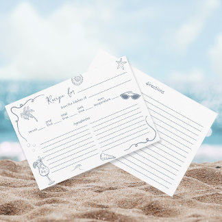 Tarjeta De Recepción Hand Drawn Beach Doodle Bridal Shower Recipe Card 