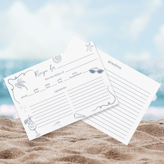 Tarjeta De Recepción Hand Drawn Beach Doodle Bridal Shower Recipe Card  (Subido por el creador)