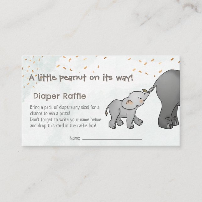 Tarjeta De Recepción  Hand Drawn Elephant Little Peanut Diaper Raffle  (Anverso)