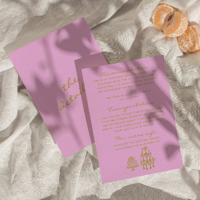 Tarjeta De Recepción Hand Drawn Green Pink Romantic Wedding Details (Subido por el creador)