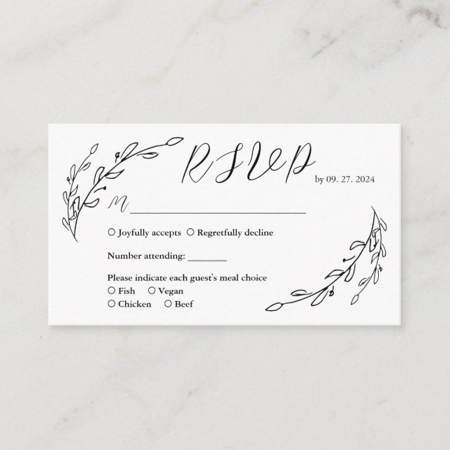 Tarjeta De Recepción Hand Drawn Laurel Rsvp (Anverso)