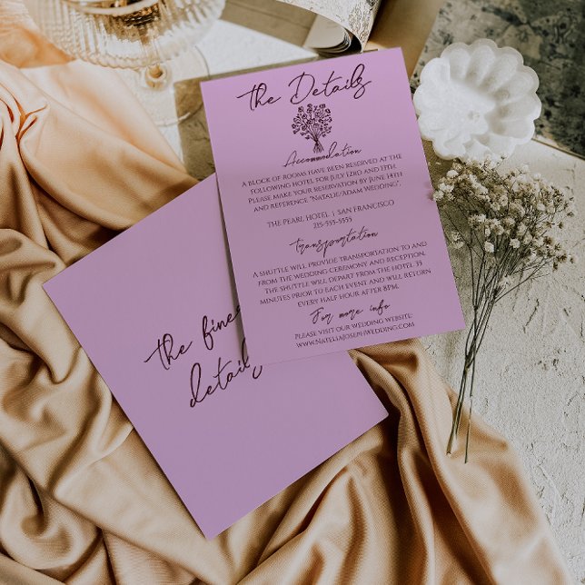 Tarjeta De Recepción Hand Drawn Lilac Burgundy Floral Wedding Details (Subido por el creador)