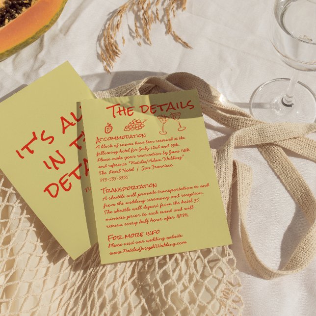 Tarjeta De Recepción Hand Drawn Red Quirky Unique Fun Wedding Details (Subido por el creador)