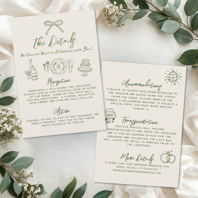 Tarjeta De Recepción Hand Drawn Retro Wedding Details (Hand Drawn Retro Wedding Details Enclosure Card)