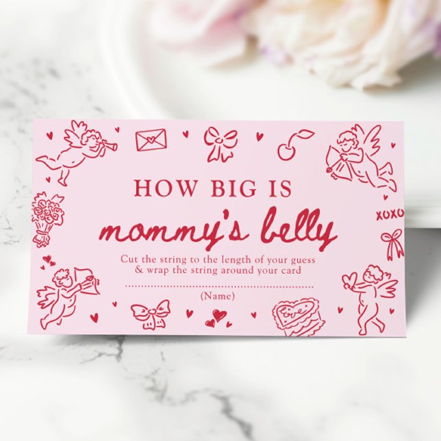 Tarjeta De Recepción Hand Drawn Valentine How Big is Mommy's Belly Game (Hand Drawn Valentine How Big is Mommy's Belly Game)