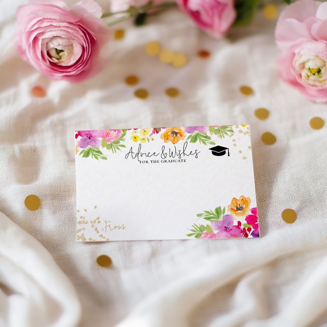 Tarjeta De Recepción Hand Painted Floral y consejos de graduación (Hand Painted Floral graduation advice wishes Enclosure Card)