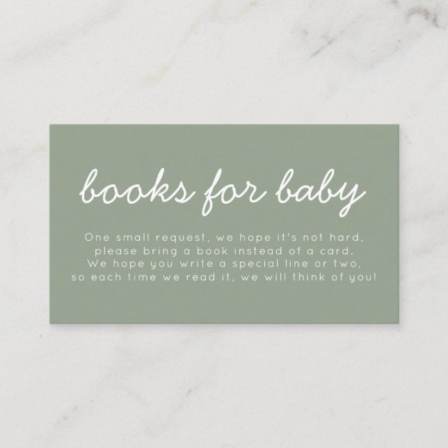 Tarjeta De Recepción Handwritten Sage Green Baby Shower Books For Baby (Anverso)