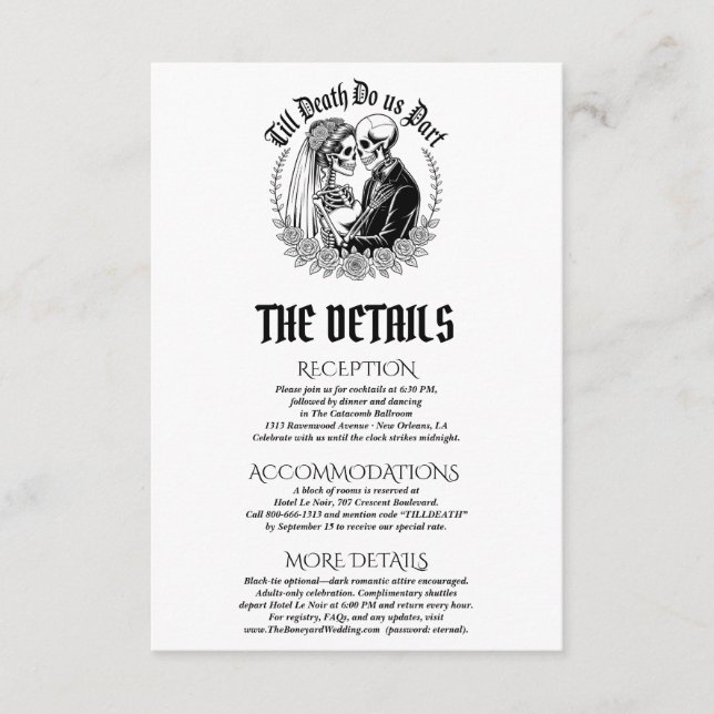 Tarjeta De Recepción Hasta La Muerte, Boda De Esqueletos Góticos (Anverso)