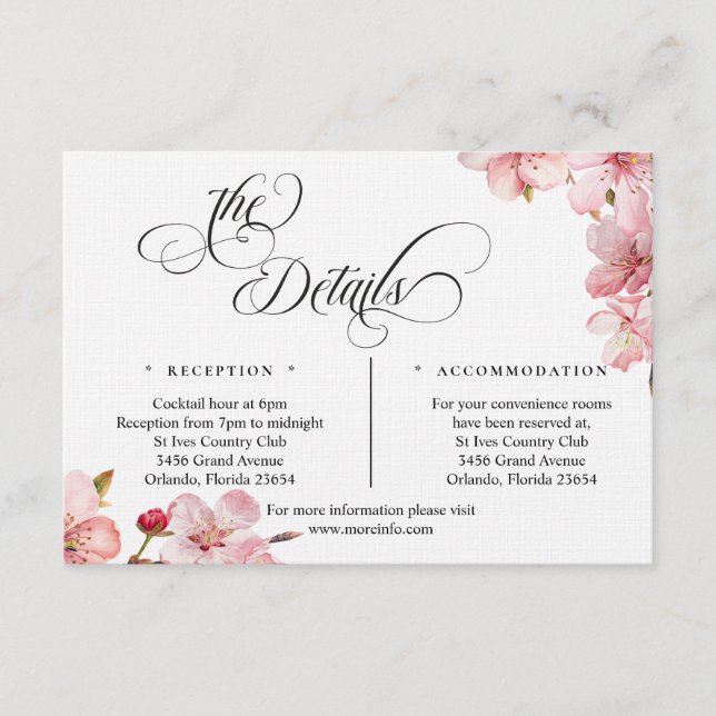 Tarjeta De Recepción Hawthorne Calligraphy Details Enclosure Card (Anverso)