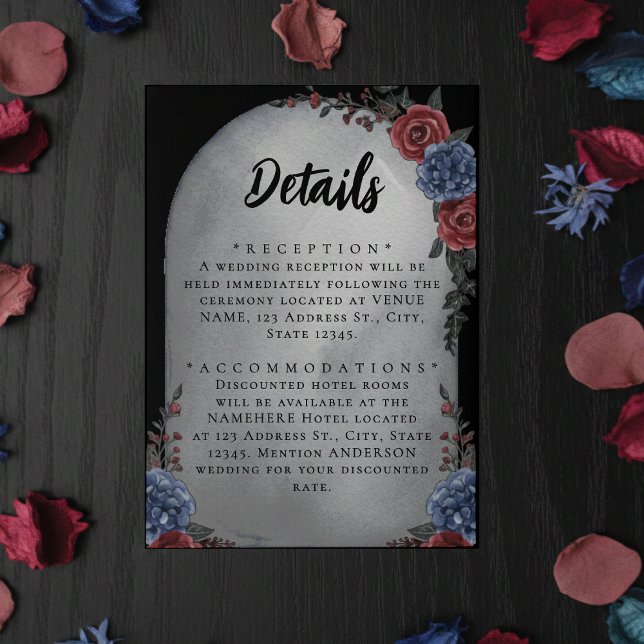 Tarjeta De Recepción Headstone Floral Gothic Wedding Details (Subido por el creador)
