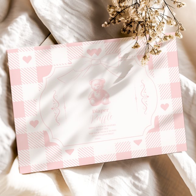 Tarjeta De Recepción Heart Bow Gingham French Teddy Diapper Raffle (Subido por el creador)