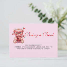 Tarjeta De Recepción Heart Teddy Bear Pink Baby Shower Bring a Book