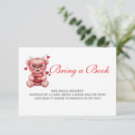 Tarjeta De Recepción Heart Teddy Bear Pink Baby Shower Bring a Book